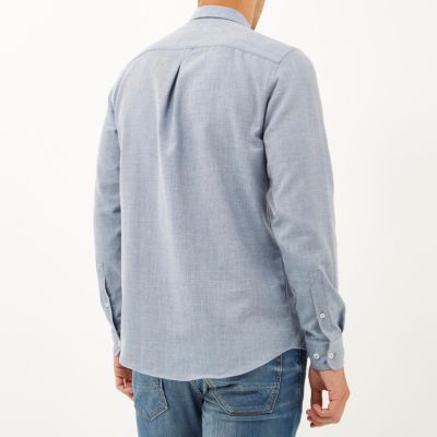 Blue flannel long sleeve slim shirt